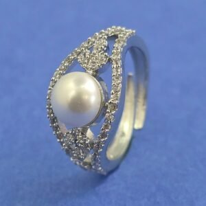 443768 Adjustable Ring With 2 Tone Rhodium Plating