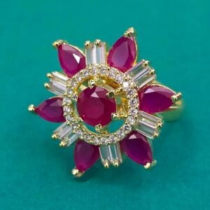 444143 American Diamond Adjustable Ring with Gold Plating