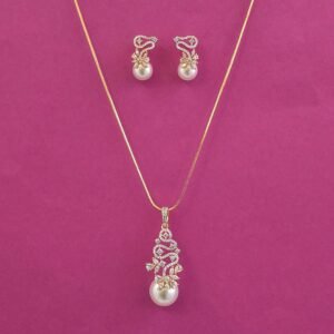 444254 American Diamond Moti Pendant Set